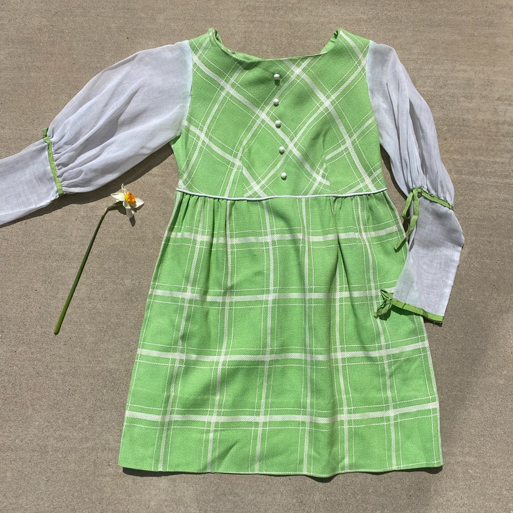 Green plaid handmade vintage 1960s mini dress